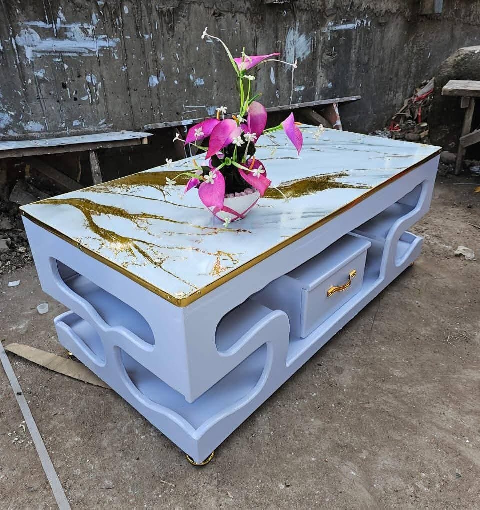 Executive white Coffee  Table With marble topping